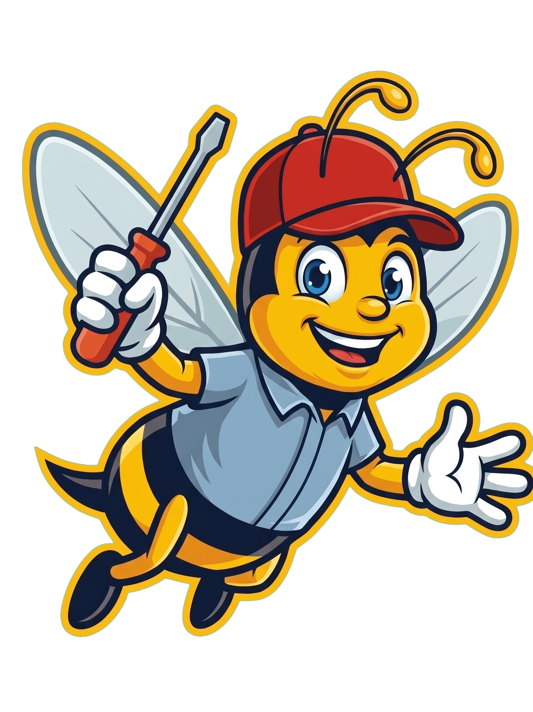 Bright Bee Electric mascot holding a screwdriver